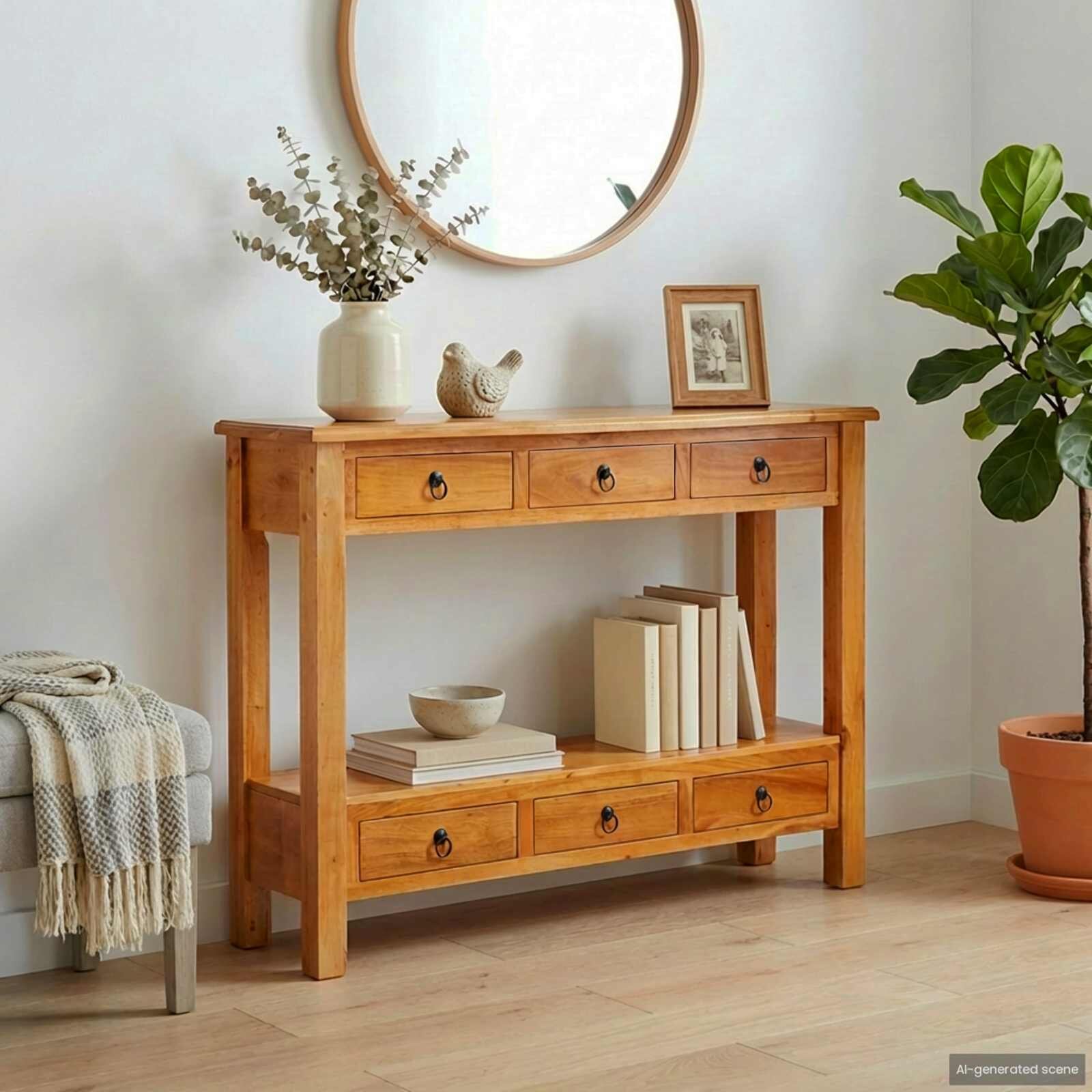 vidaXL Конзолна маса с чекмедже Естествен 115 x 32 x 76 см