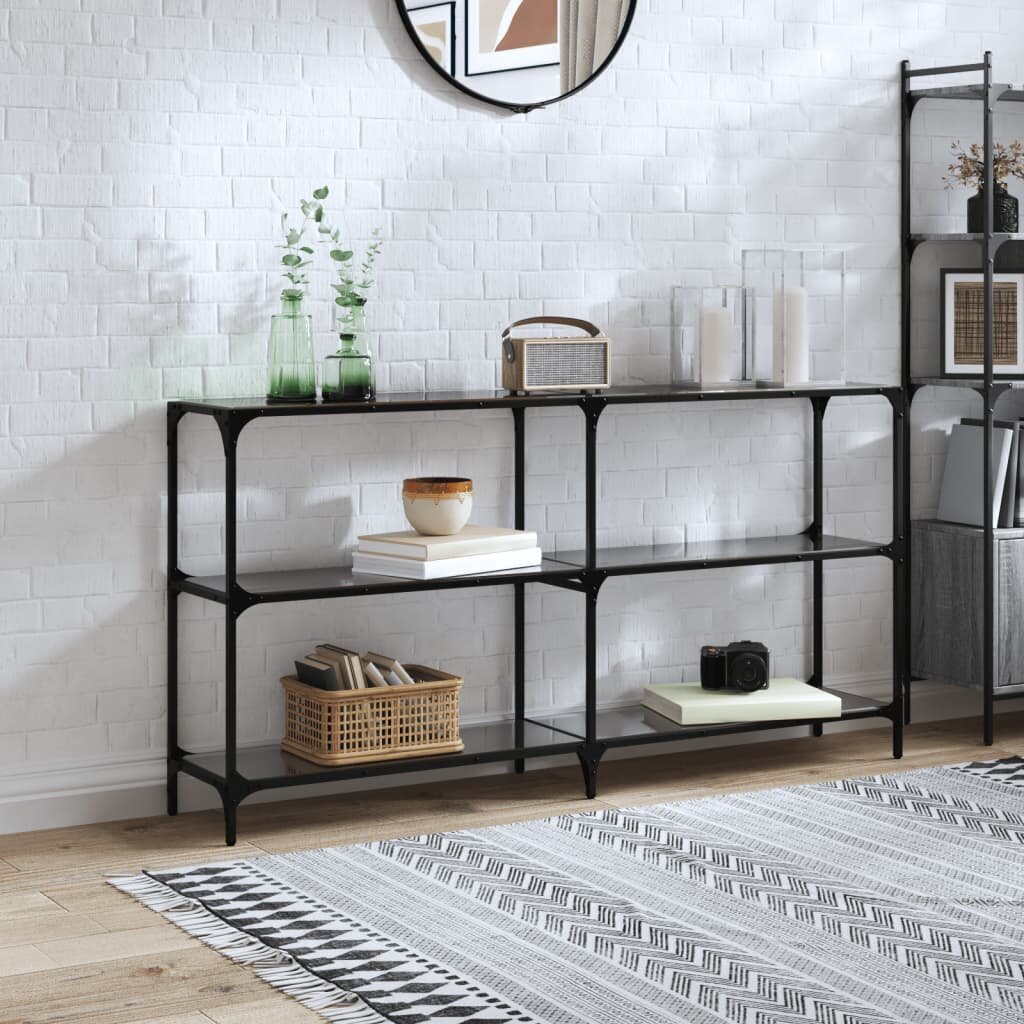vidaXL Конзолна маса с черен стъклен плот 1585x30x81 см стомана