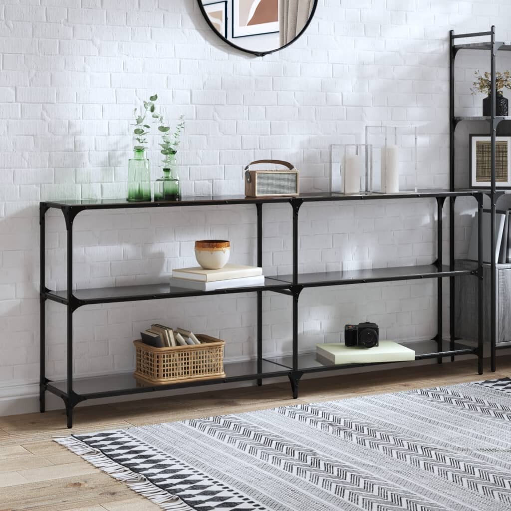 vidaXL Конзолна маса с черен стъклен плот 1945x30x81 см стомана