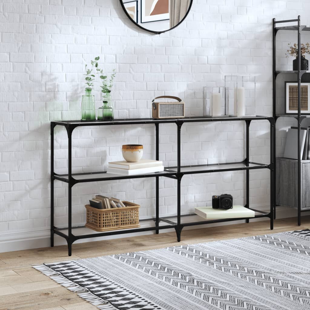 vidaXL Конзолна маса с прозрачен стъклен плот 1585x30x81 см стомана