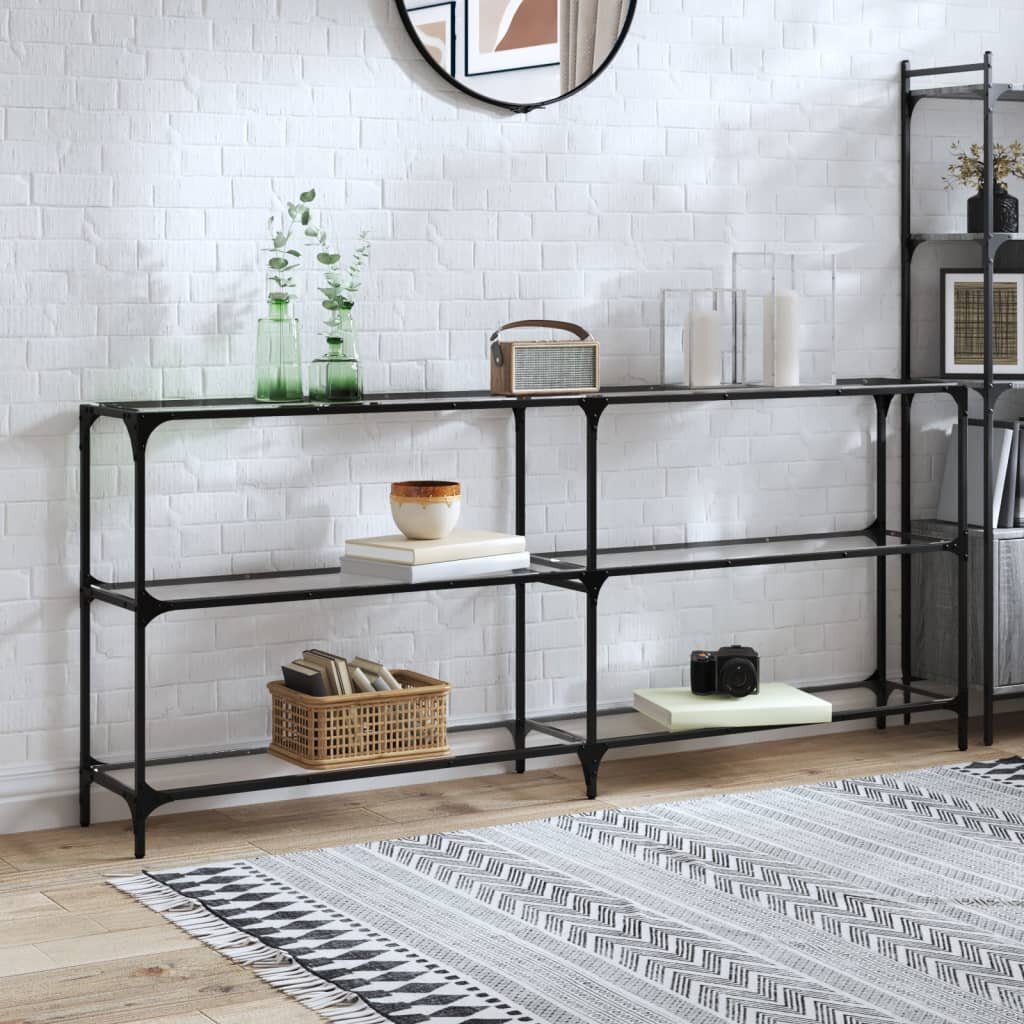 vidaXL Конзолна маса с прозрачен стъклен плот 1945x30x81 см стомана