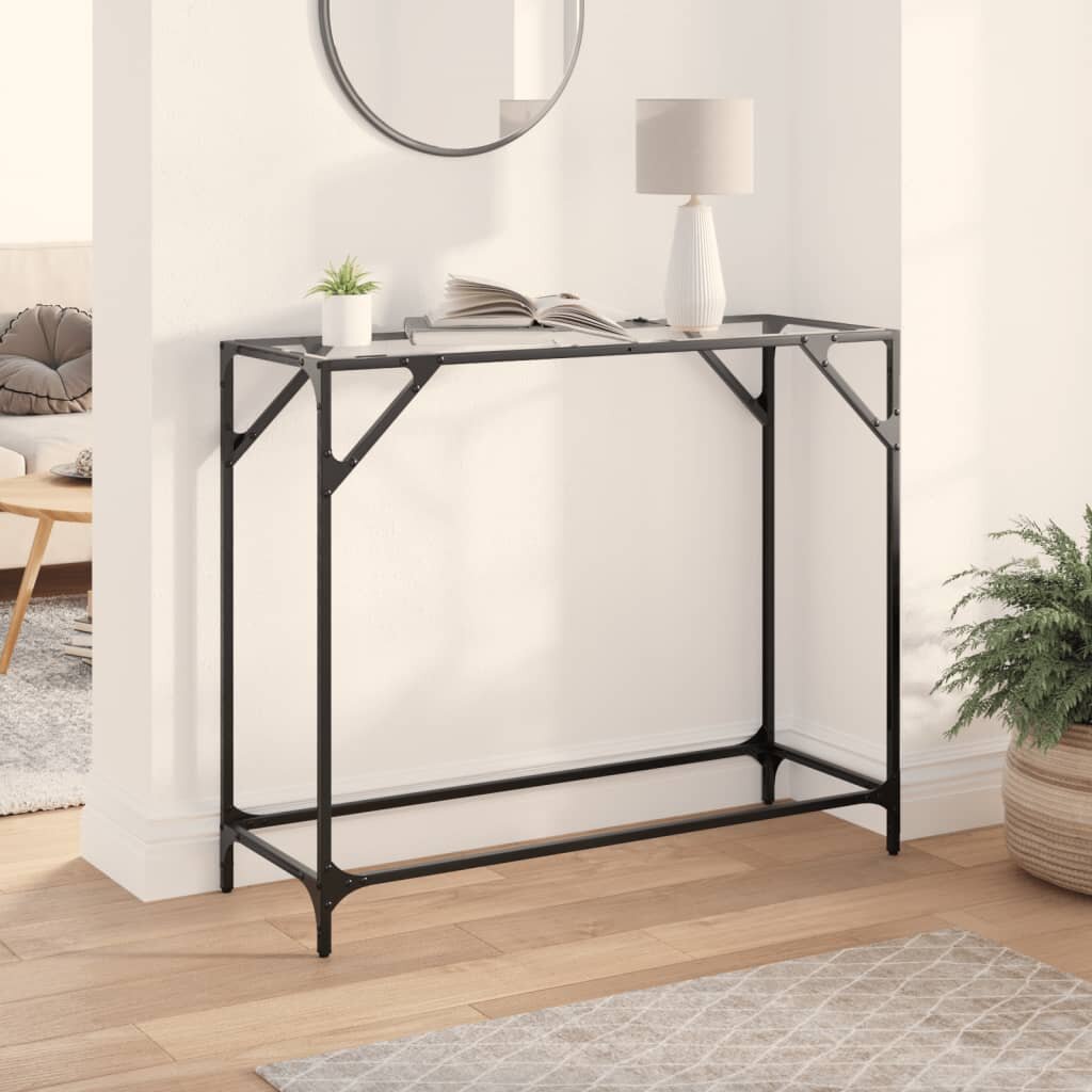 vidaXL Конзолна маса с прозрачен стъклен плот 98x35x81 см стомана