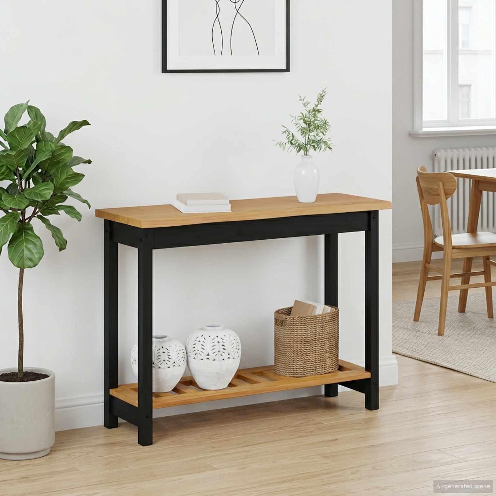 vidaXL Конзолна маса с рафт със съхранение EKAI Черно 112 x 35 x 76 см