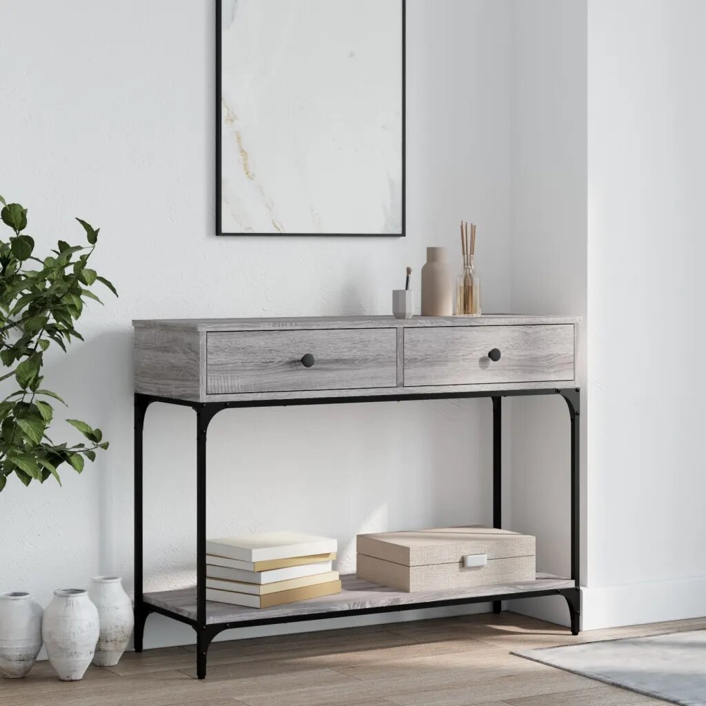 vidaXL Конзолна маса сив сонома 100x345x75 см инженерно дърво