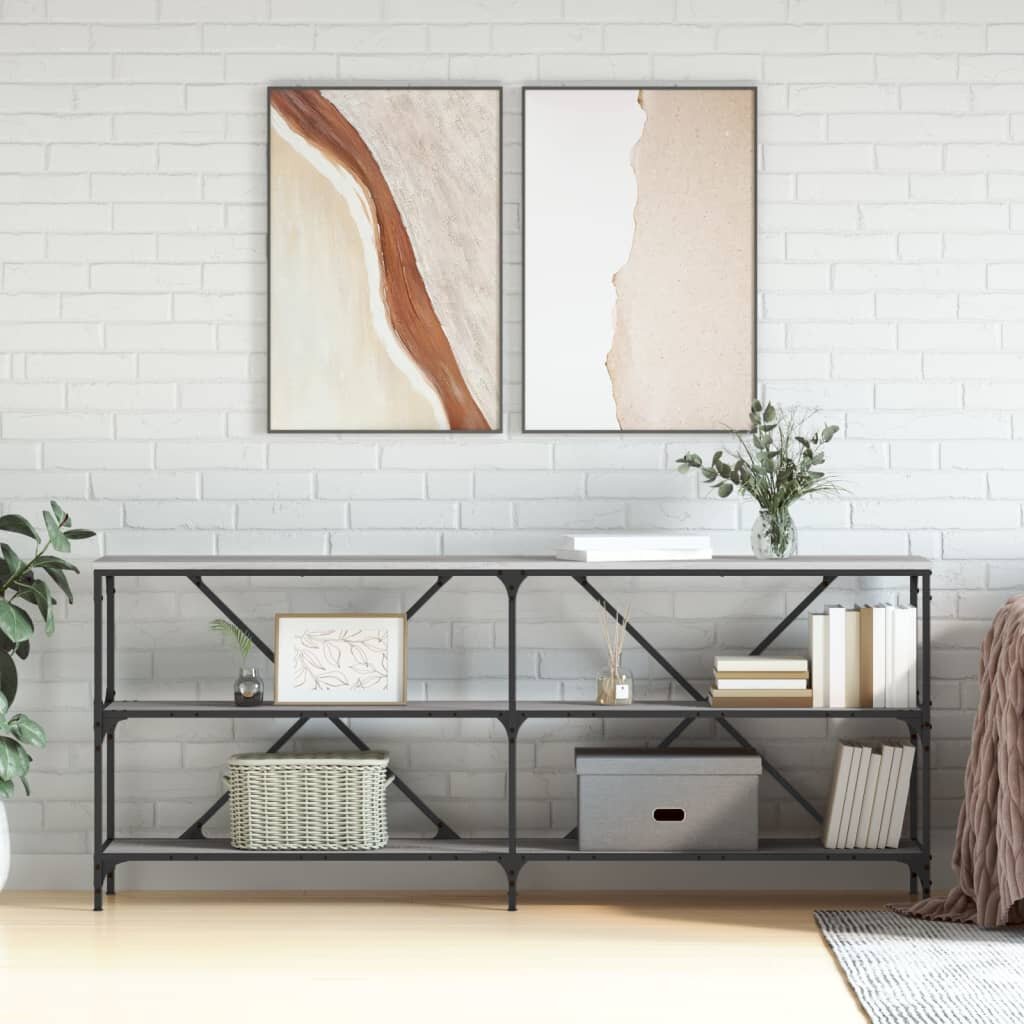 vidaXL Конзолна маса сив сонома 180x30x75 см инженерно дърво и желязо