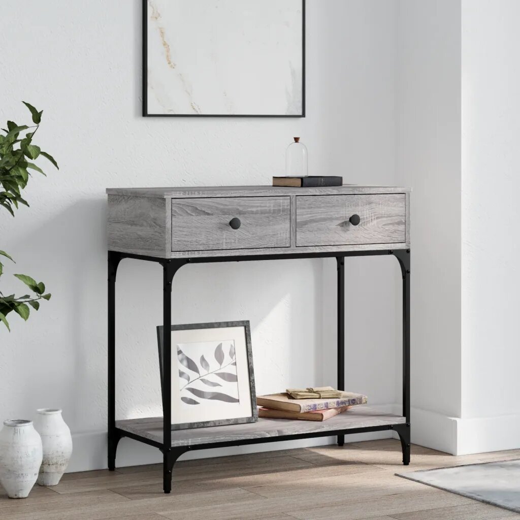 vidaXL Конзолна маса сив сонома 75x345x75 см инженерно дърво