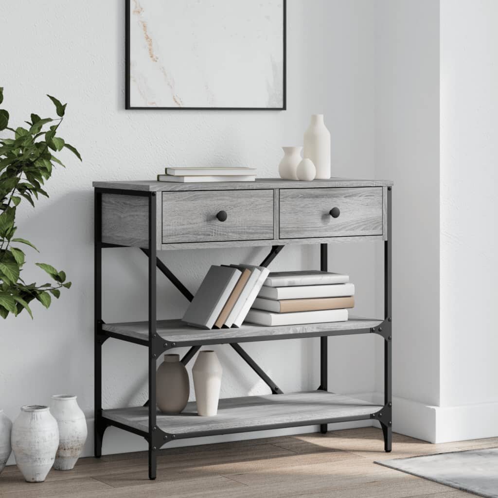 vidaXL Конзолна маса сив сонома 75x345x75 см инженерно дърво