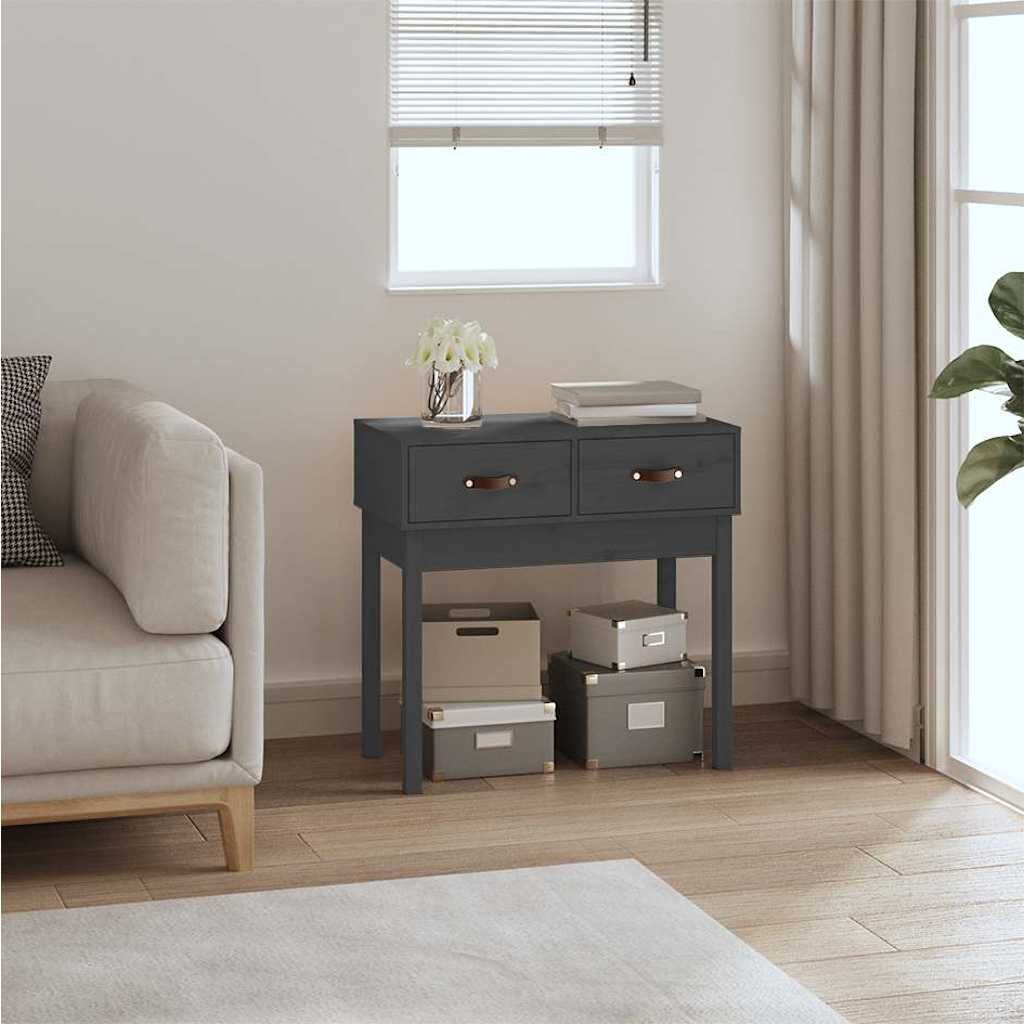 vidaXL Конзолна маса сива 765x40x75 см борово дърво масив