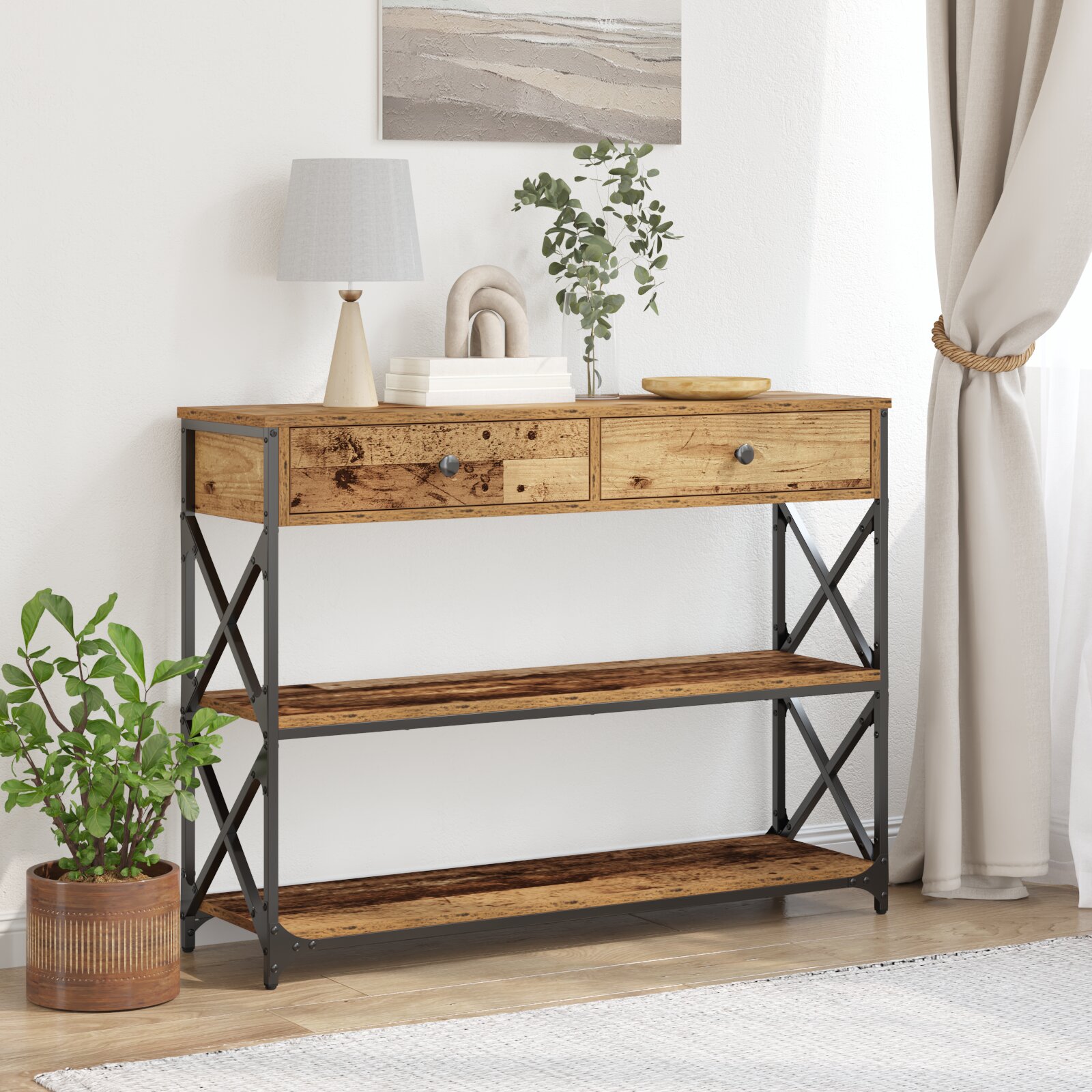 vidaXL Конзолна маса Старо дърво 100 x 28 x 75 см