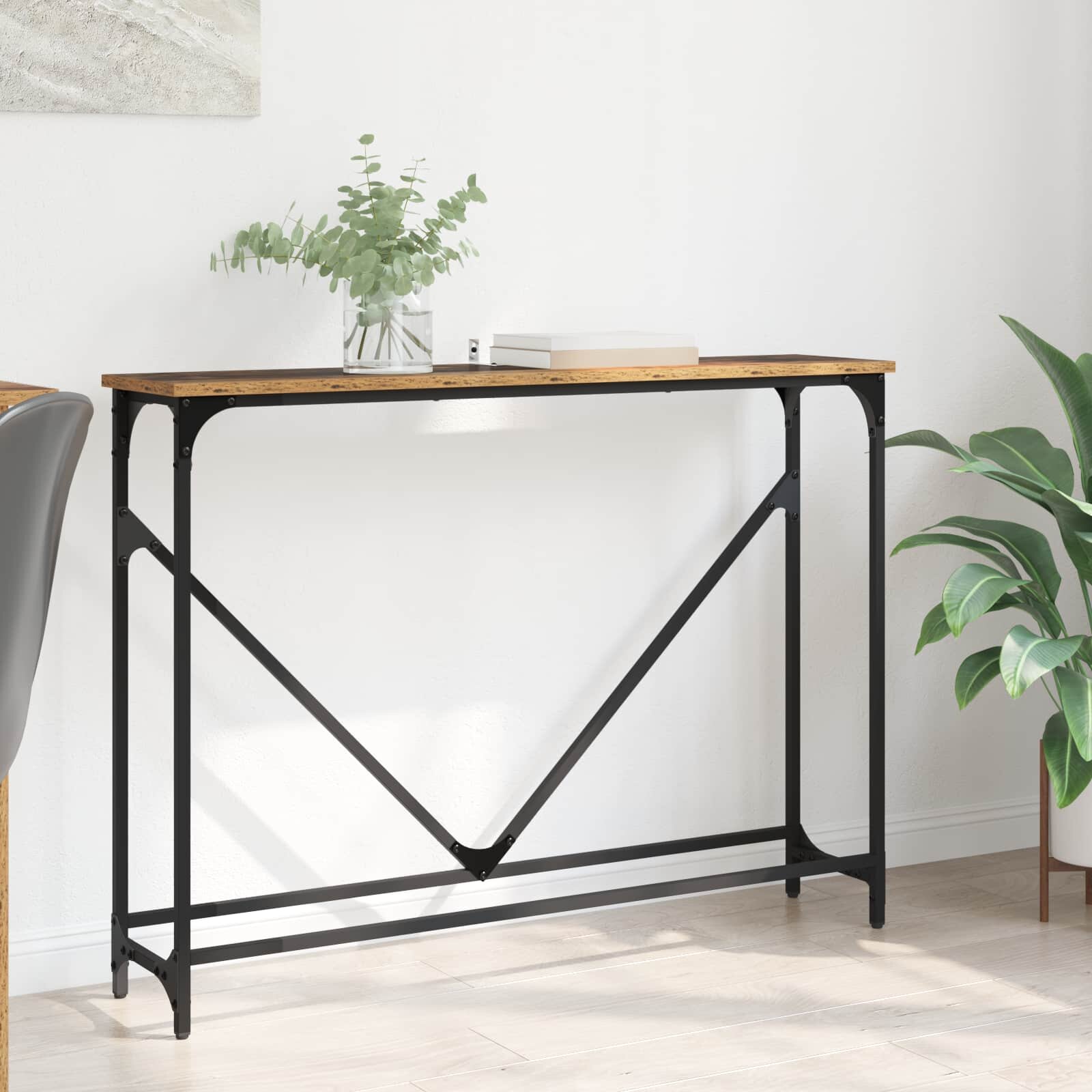 vidaXL Конзолна маса Старо дърво 102 x 23 x 75 см Инженерна дървесина