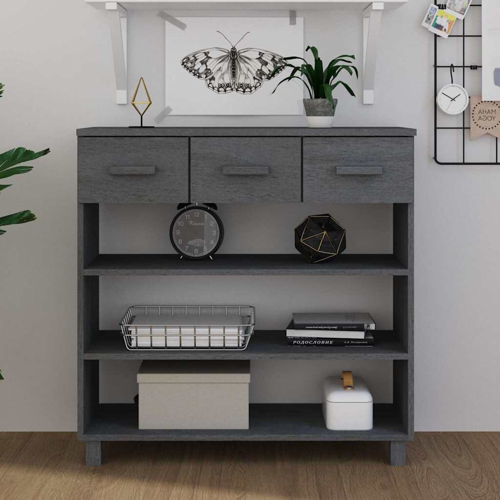 vidaXL Конзолна маса тъмносива 90x35x90 см борово дърво масив