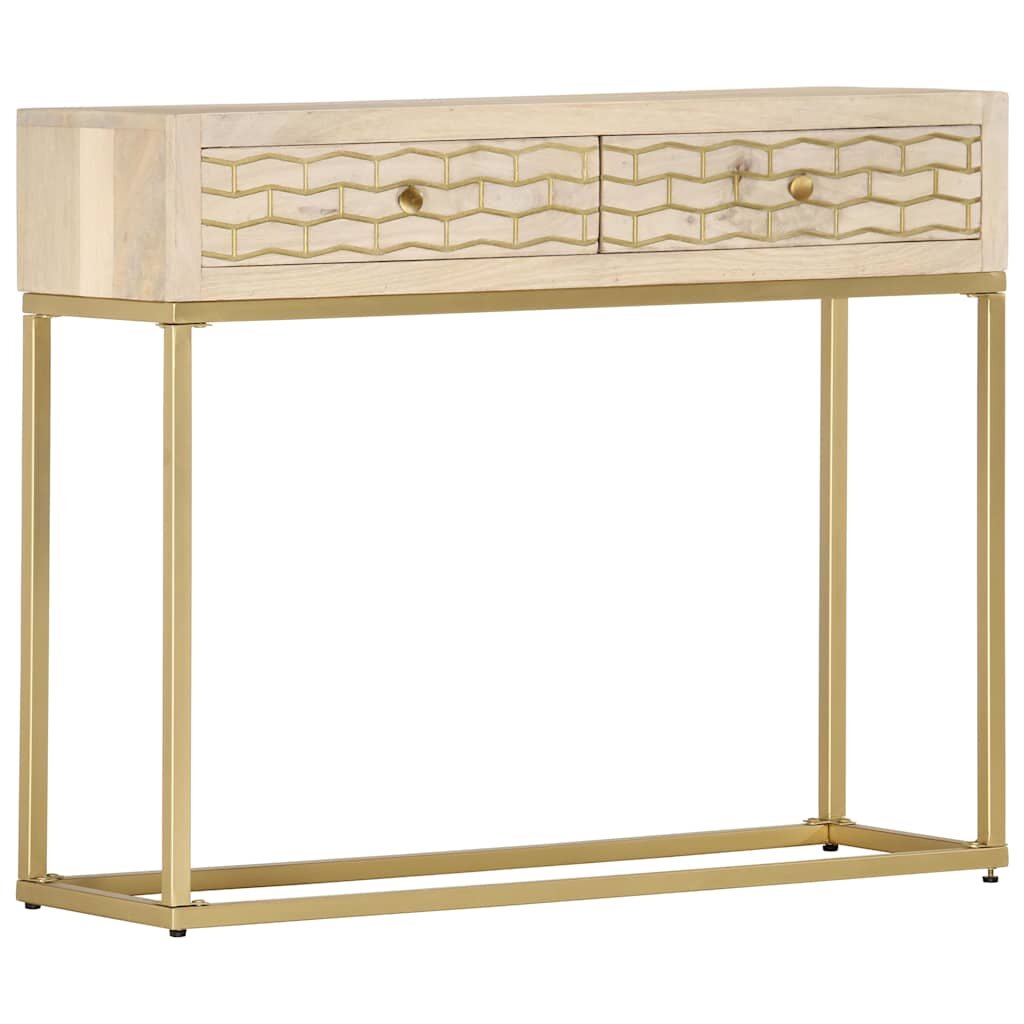 vidaXL Конзолна маса златиста 90x30x75 см мангово дърво масив