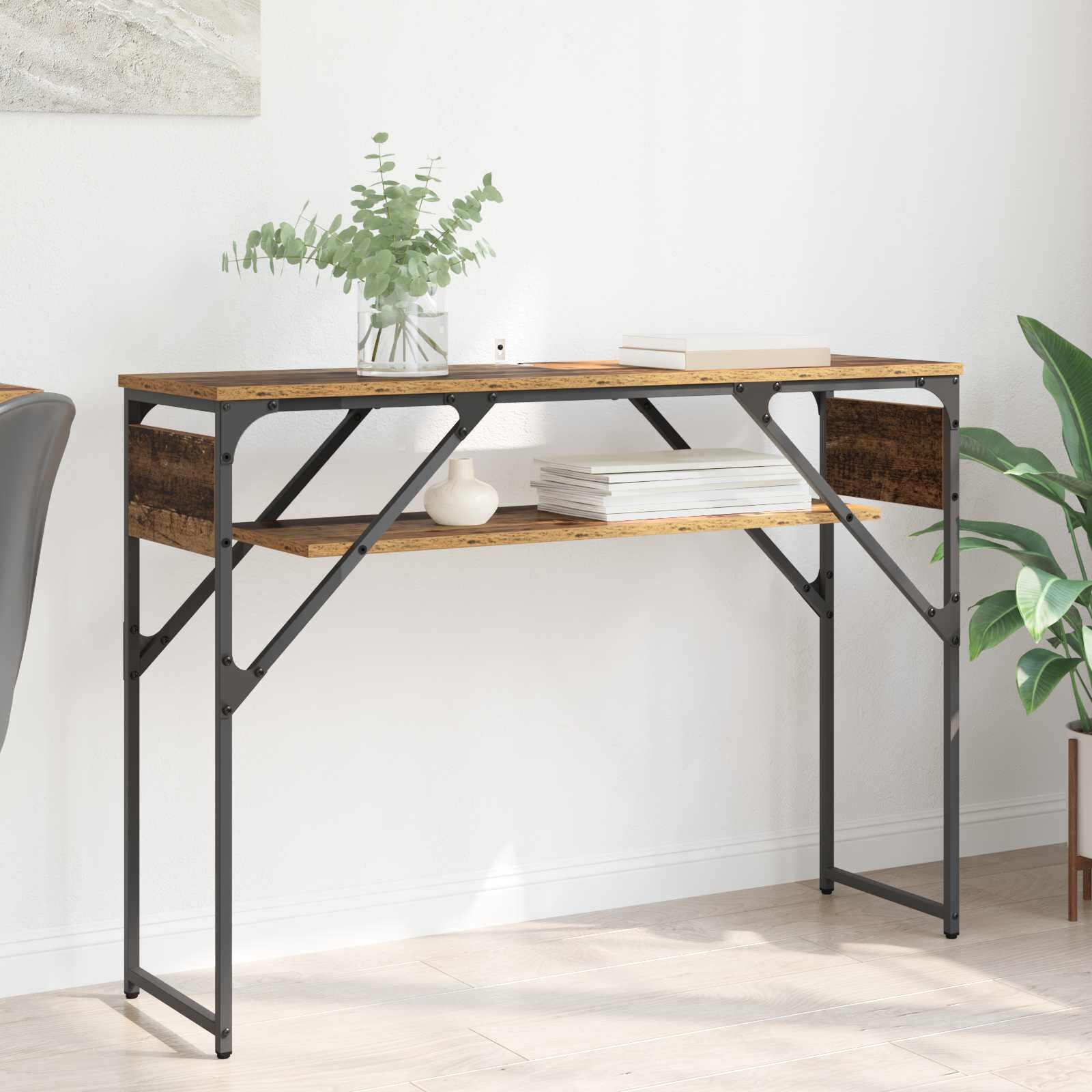 vidaXL Конзолнамаса Старо дърво Инженерна дървесина 105x30x75см