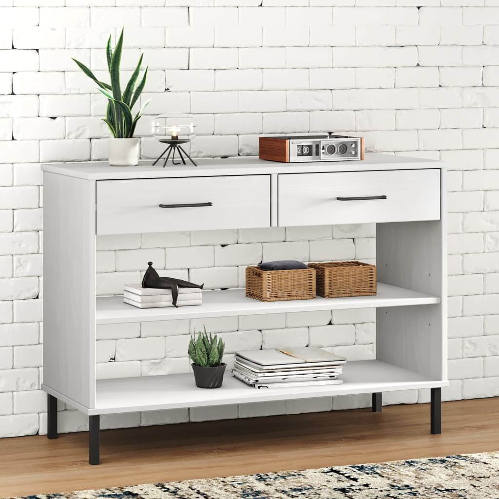 vidaXL Конзолно шкафче с метални крака бяло бор масив OSLO