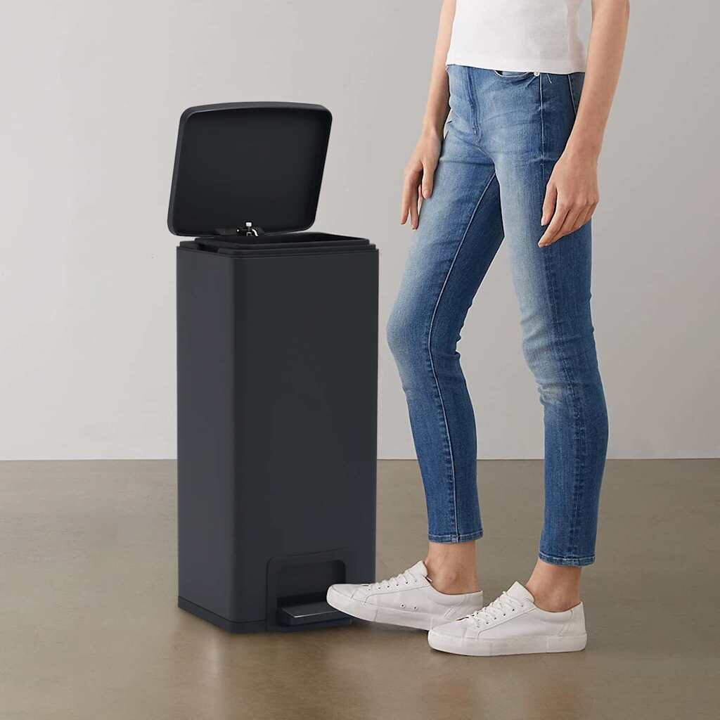 vidaXL Кош за боклук с педал без пръстови отпечатъци 30 л черен инокс