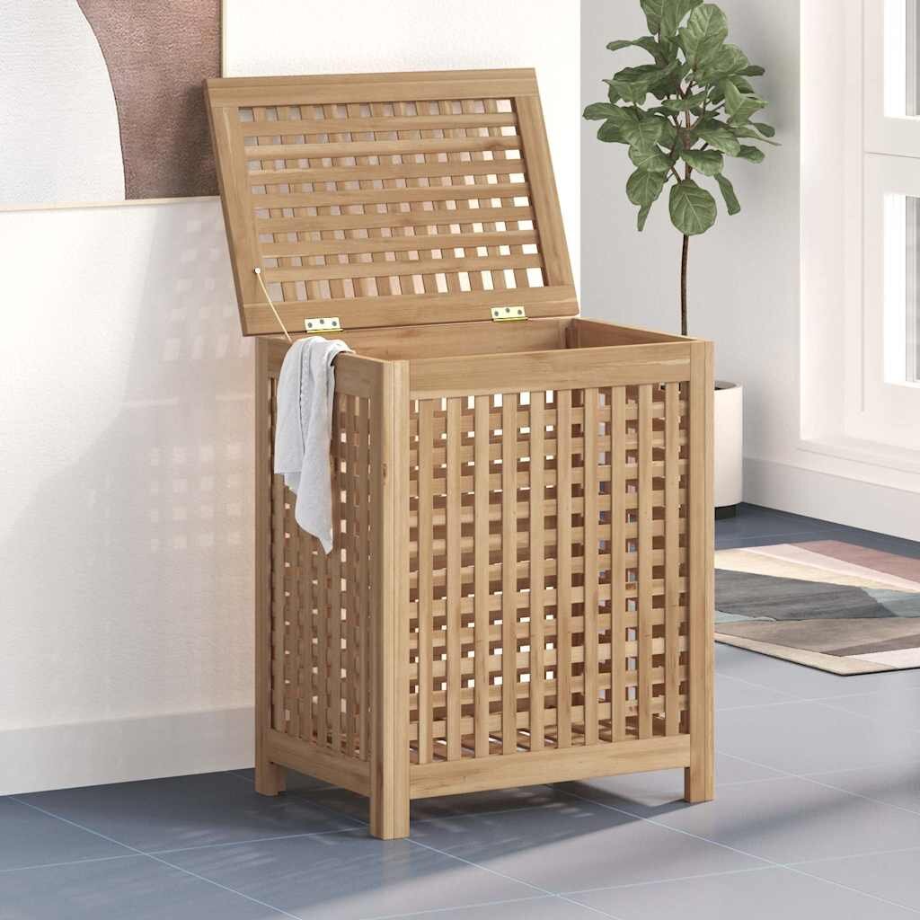 vidaXL Кош за пране 50x35x60 см тиково дърво масив