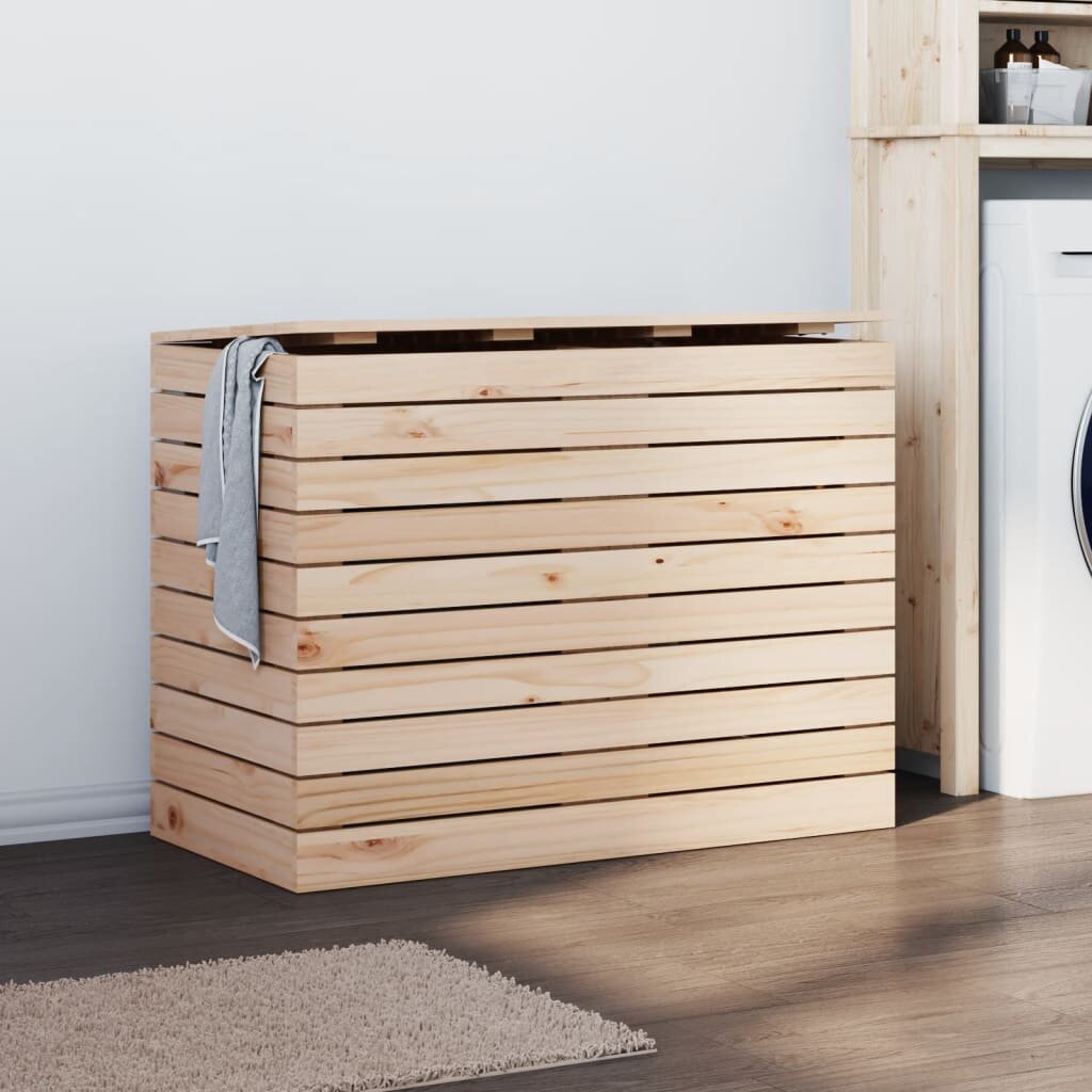 vidaXL Кош за пране 885x44x66 см борово дърво масив