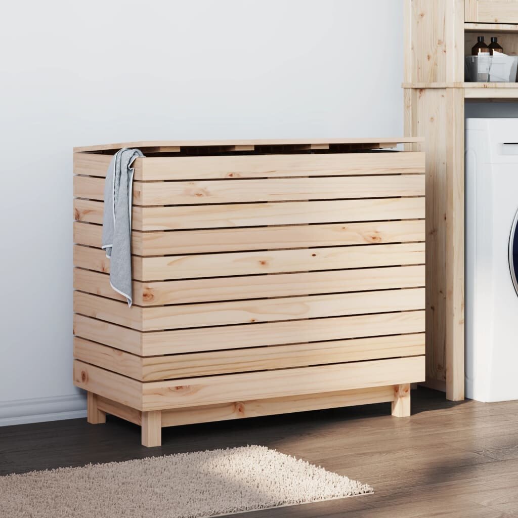 vidaXL Кош за пране 885x44x76 см борово дърво масив