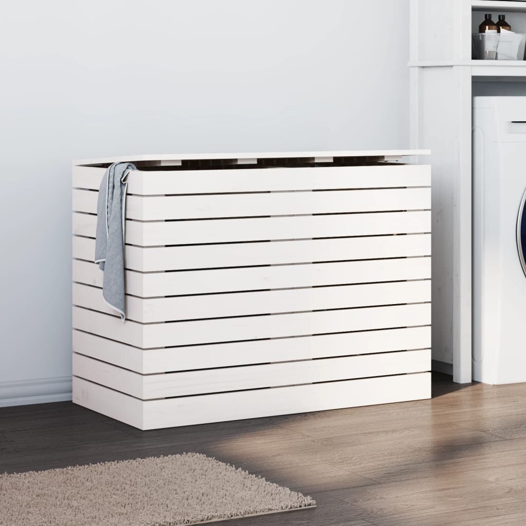 vidaXL Кош за пране бял 885x44x66 см борово дърво масив