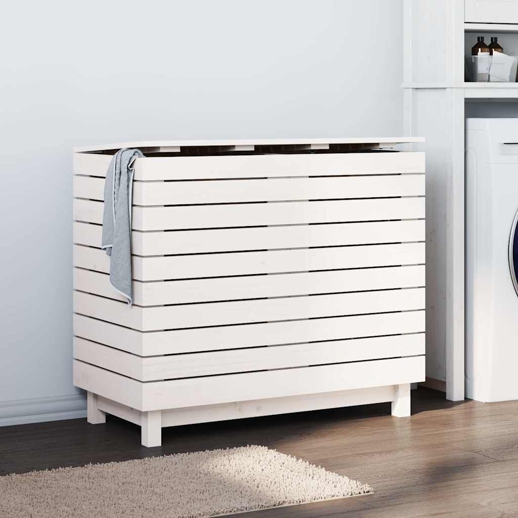 vidaXL Кош за пране бял 885x44x76 см борово дърво масив