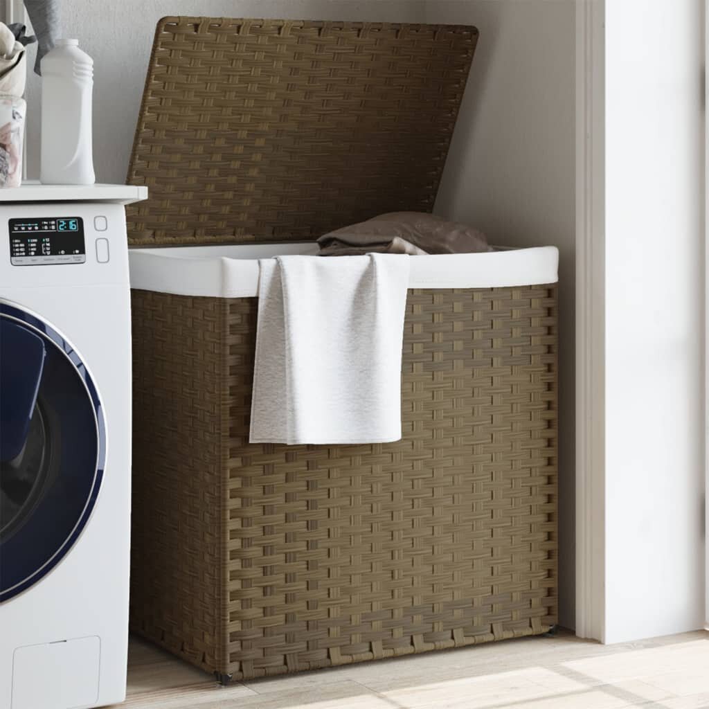 vidaXL Кош за пране с 2 секции 53x35x57 см полиратан