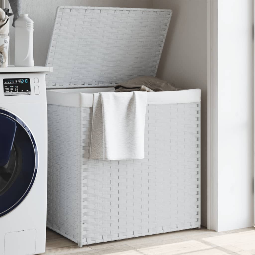 vidaXL Кош за пране с 2 секции бял 53x35x57 см полиратан