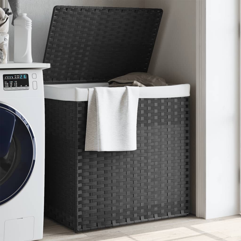 vidaXL Кош за пране с 2 секции сив 53x35x57 см полиратан