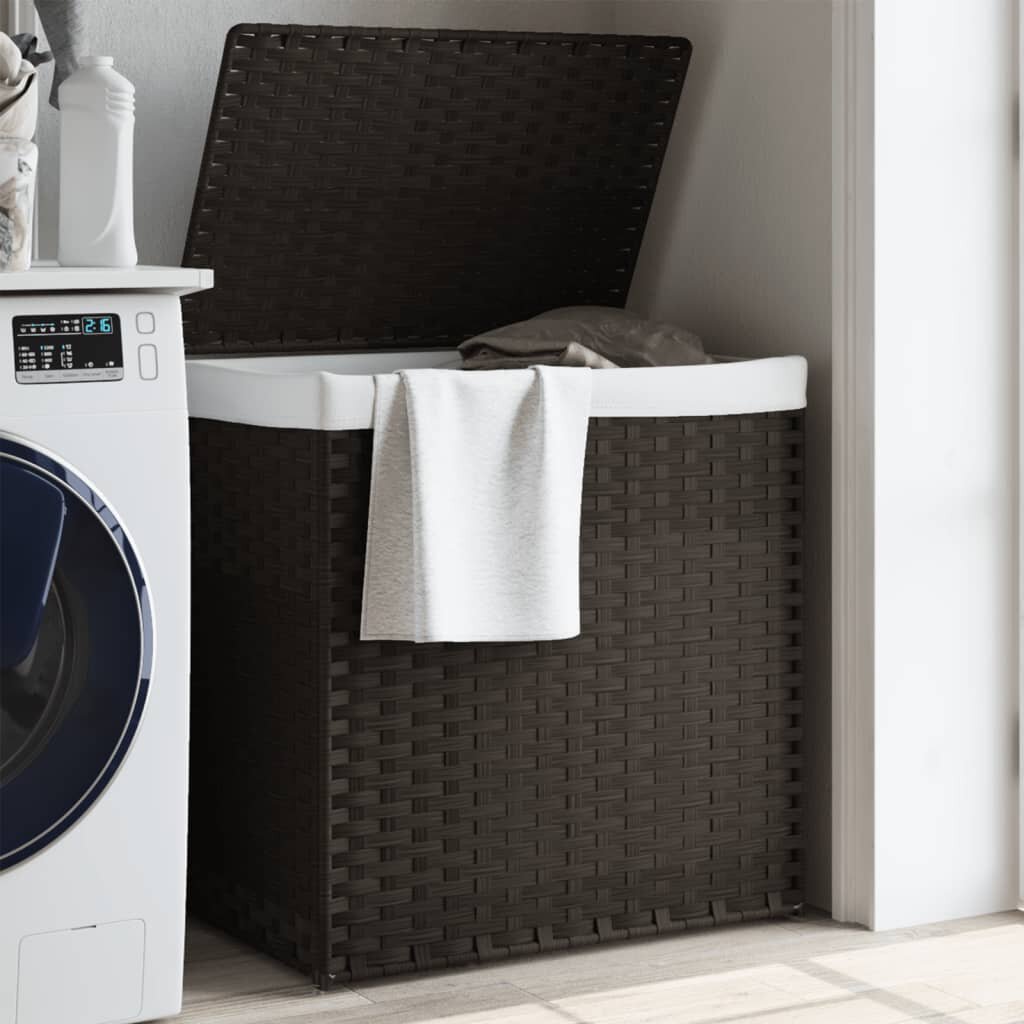 vidaXL Кош за пране с 2 секции тъмнокафяв 53x35x57 см полиратан