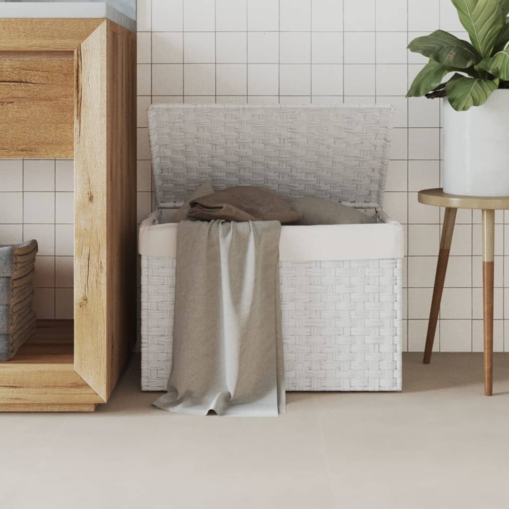 vidaXL Кош за пране с капак бял 555x35x34 см полиратан