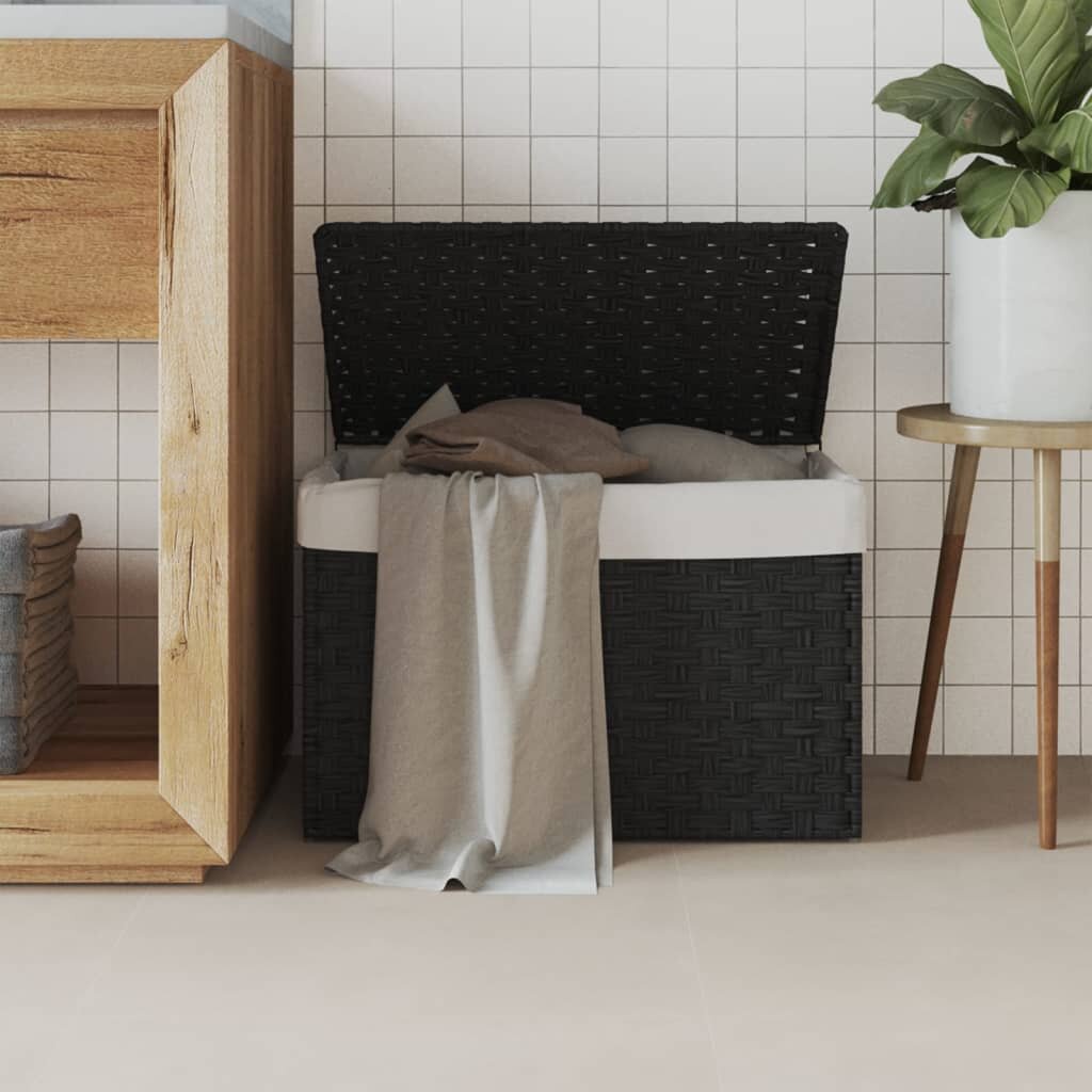 vidaXL Кош за пране с капак черен 555x35x34 см полиратан