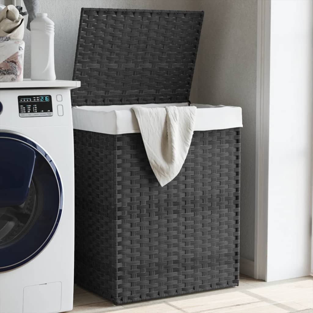 vidaXL Кош за пране с капак сив 46x33x60 см полиратан
