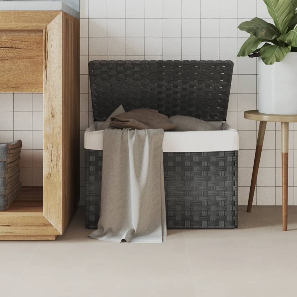 vidaXL Кош за пране с капак сив 555x35x34 см полиратан