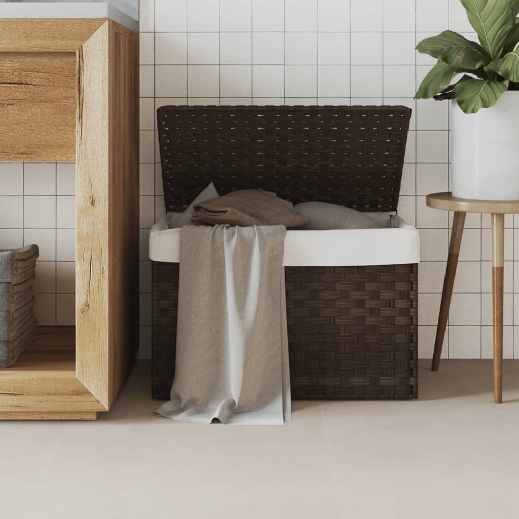 vidaXL Кош за пране с капак тъмнокафяв 555x35x34 см полиратан