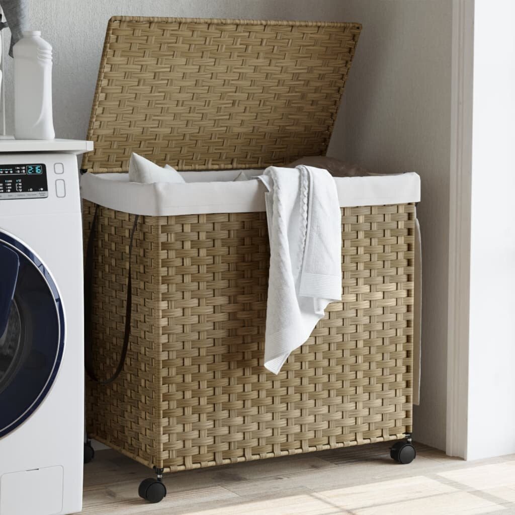 vidaXL Кош за пране с колела 60x35x605 см ратан