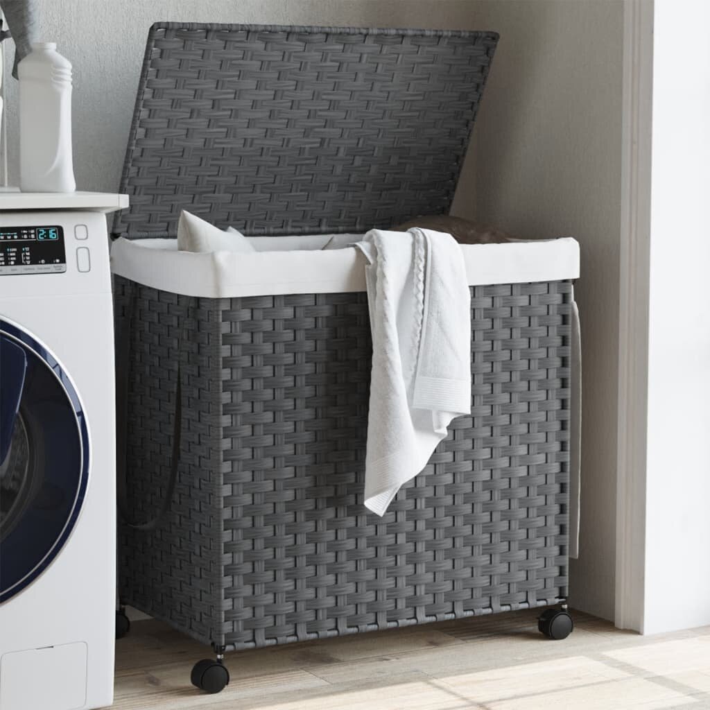 vidaXL Кош за пране с колела сив 60x35x605 см ратан