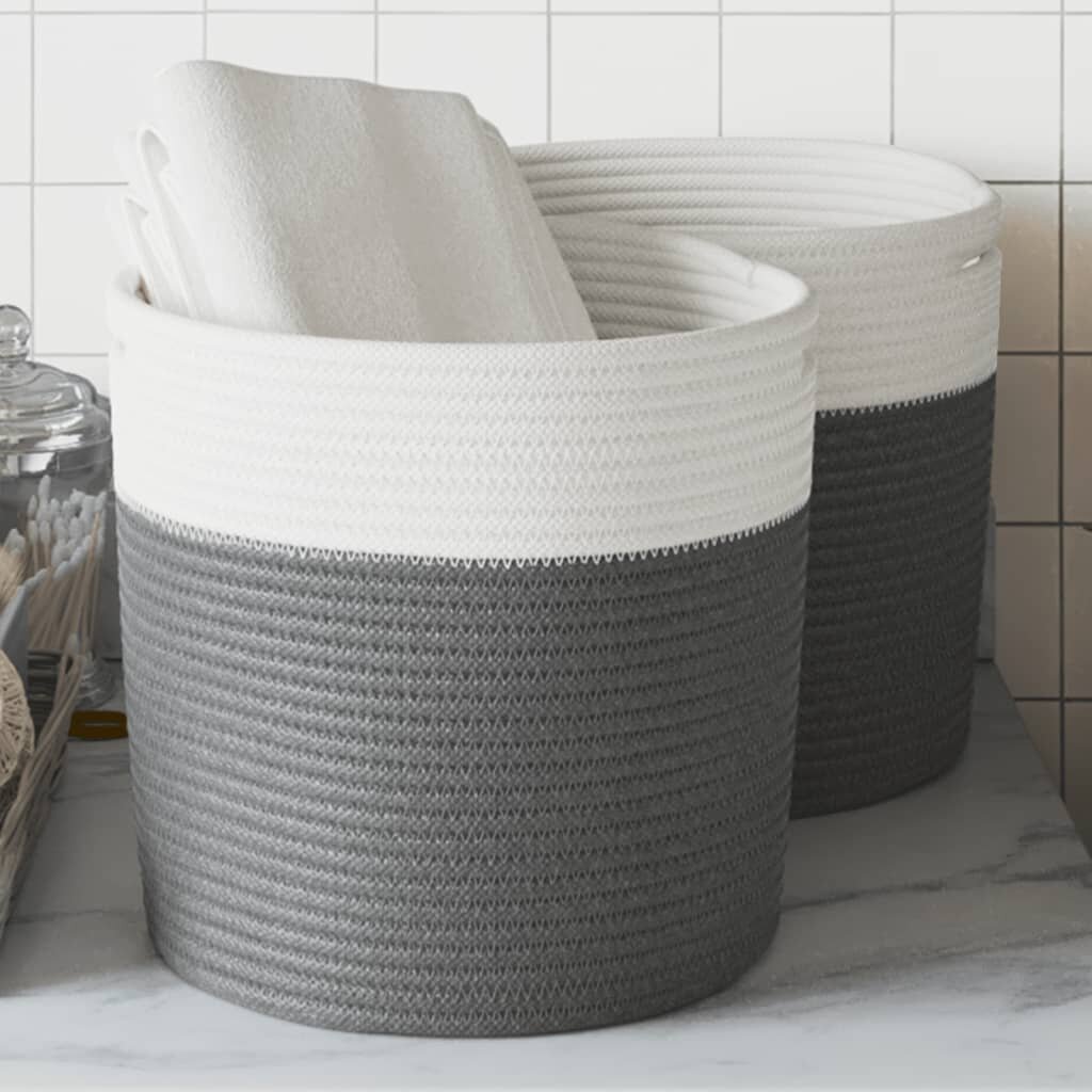 vidaXL Кош за съхранение 2 бр сиво и бяло Ø28x28 см памук