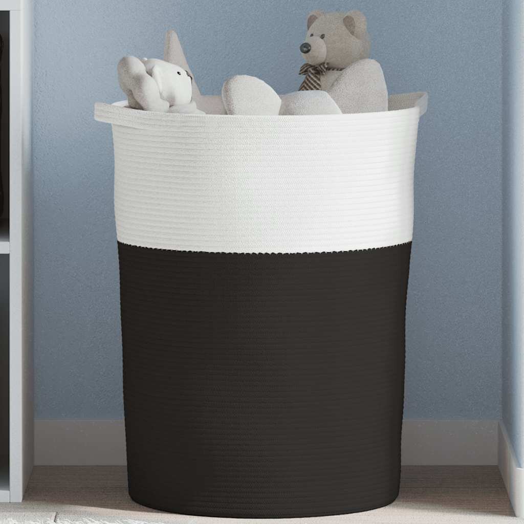 vidaXL Кош за съхранение черно и бяло Ø49x65 см памук