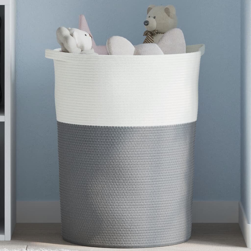 vidaXL Кош за съхранение сиво и бяло Ø49x65 см памук