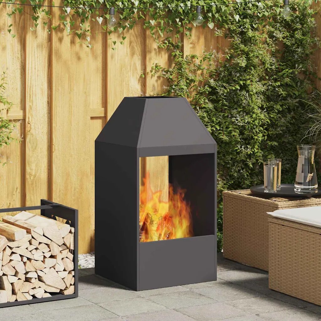 vidaXL Котел за огън Черно 50 x 50 x 100 cm Кортенова стомана