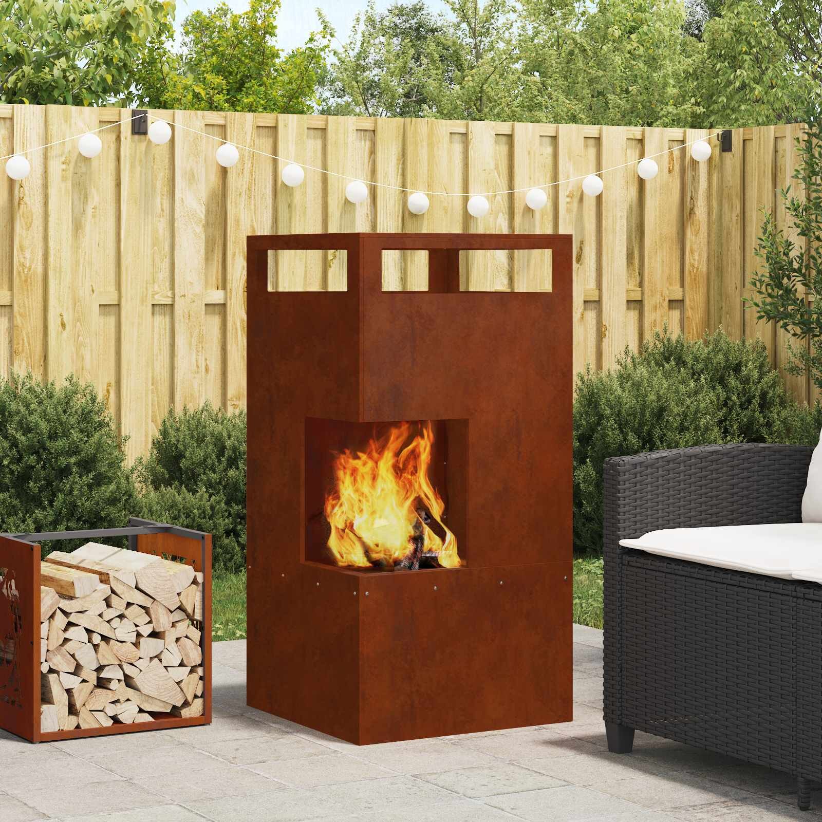 vidaXL Котел за огън Кафяво 50 x 50 x 100 cm Патинираща стомана