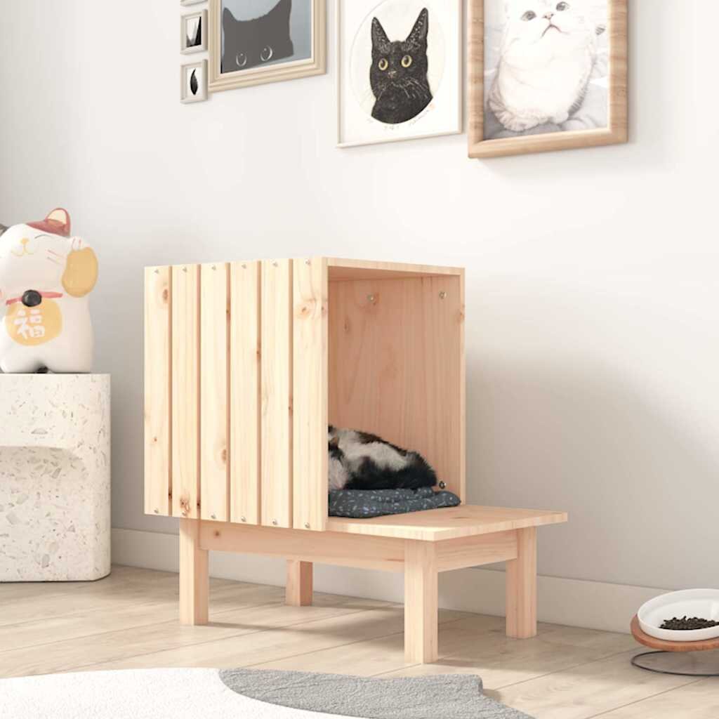 vidaXL Котешка къща 60x36x60 см масивно дърво бор