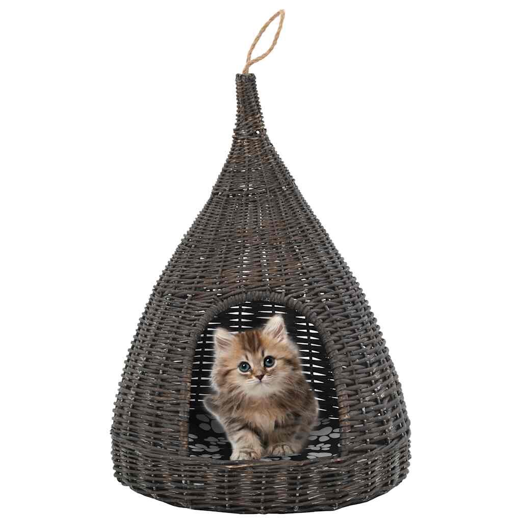 vidaXL Котешка къща с възглавница сива 40x60 см естествена върба типи