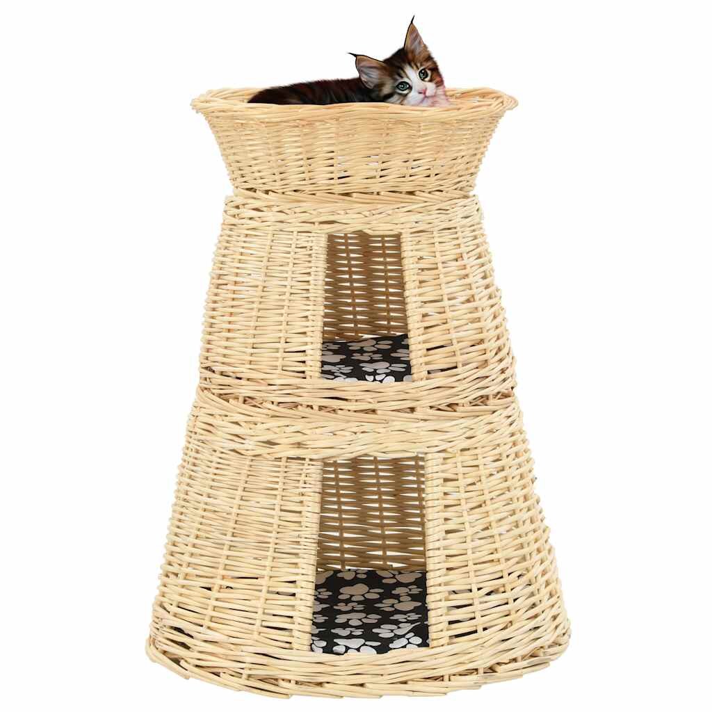 vidaXL Котешка кошница с възглавници 47x34x60 см естествена върба