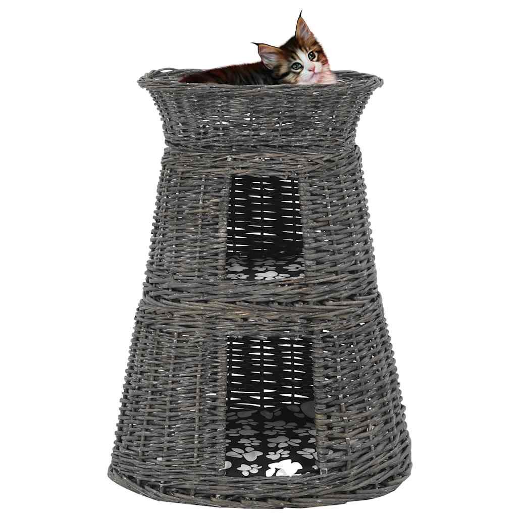 vidaXL Котешка кошница с възглавници сива 47x34x60 см естествена върба