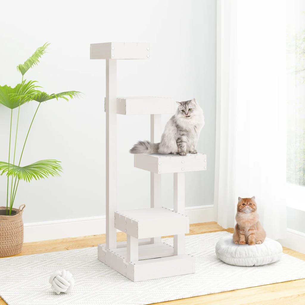 vidaXL Котешко дърво бяло 455x49x103 см масивно дърво бор