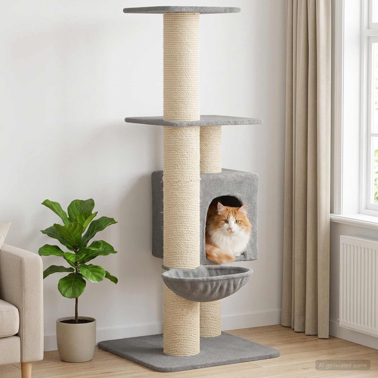 vidaXL Котешко дърво с юта за драскане Светлосиво 137 cm