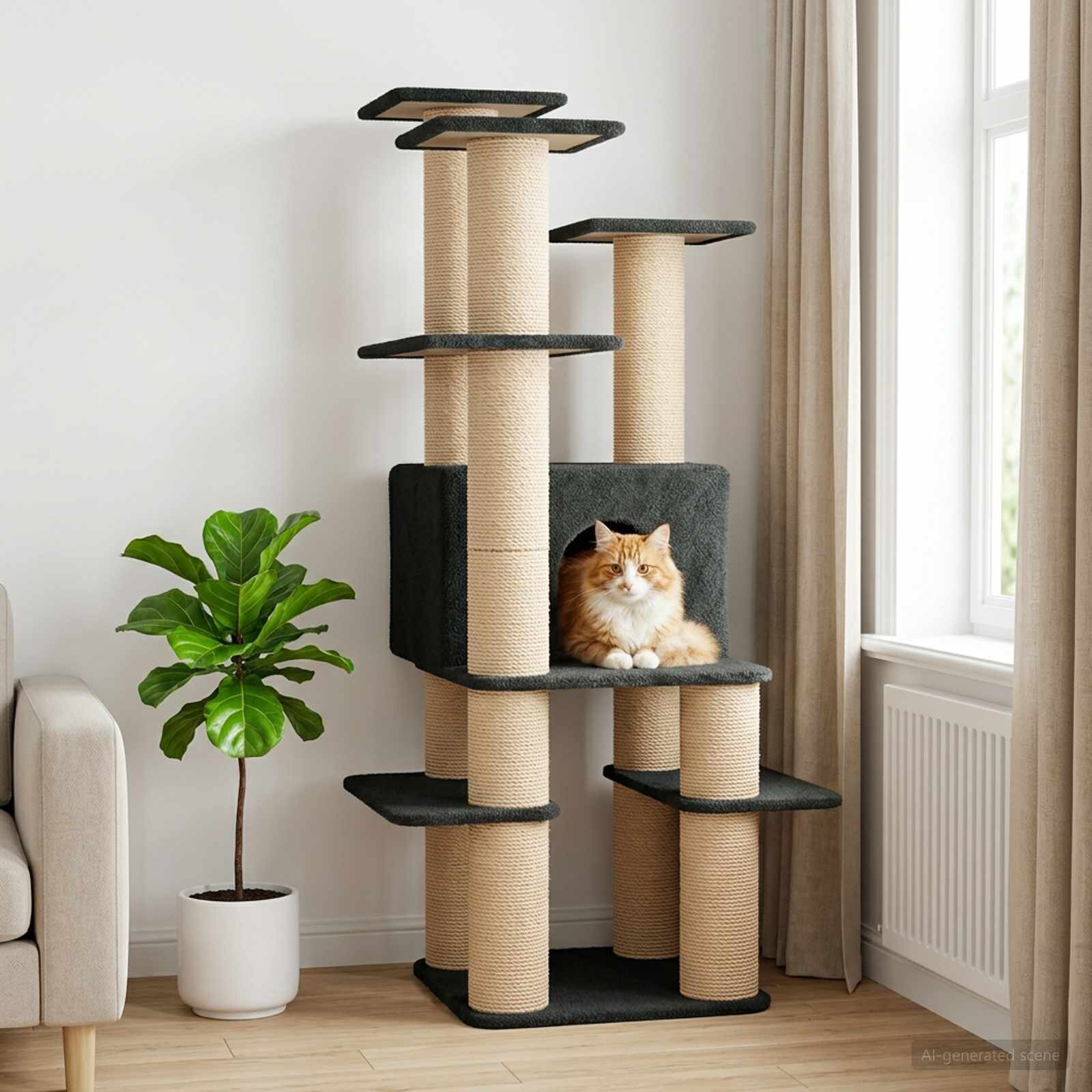 vidaXL Котешко дърво с юта за драскане Тъмносиво 161 cm