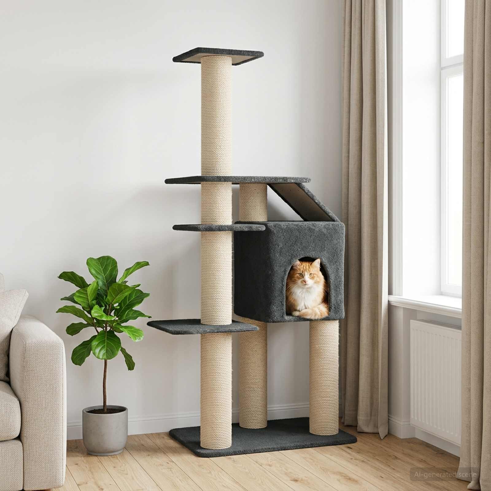 vidaXL Котешко дърво с юта за драскане Тъмносиво 183 cm