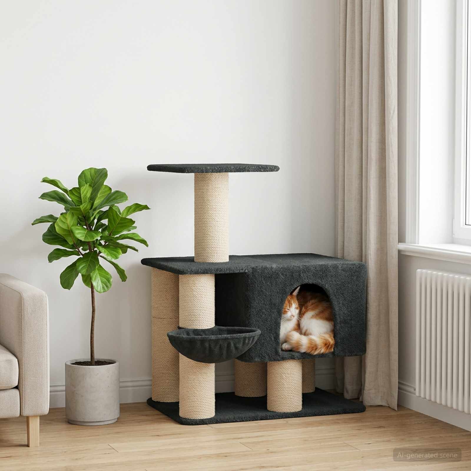 vidaXL Котешко дърво с юта за драскане Тъмносиво 96 cm