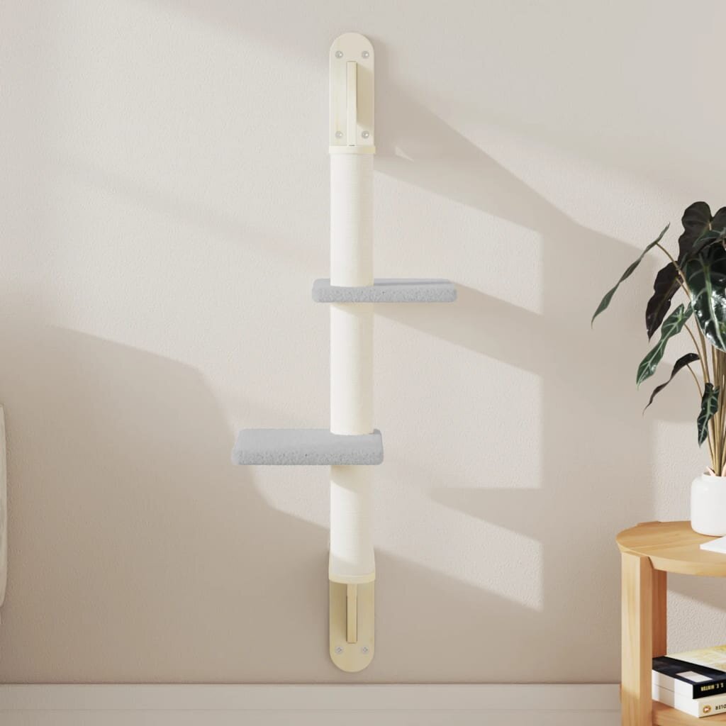 vidaXL Котешко дърво за стенен монтаж с драскалка светлосиво 108 см